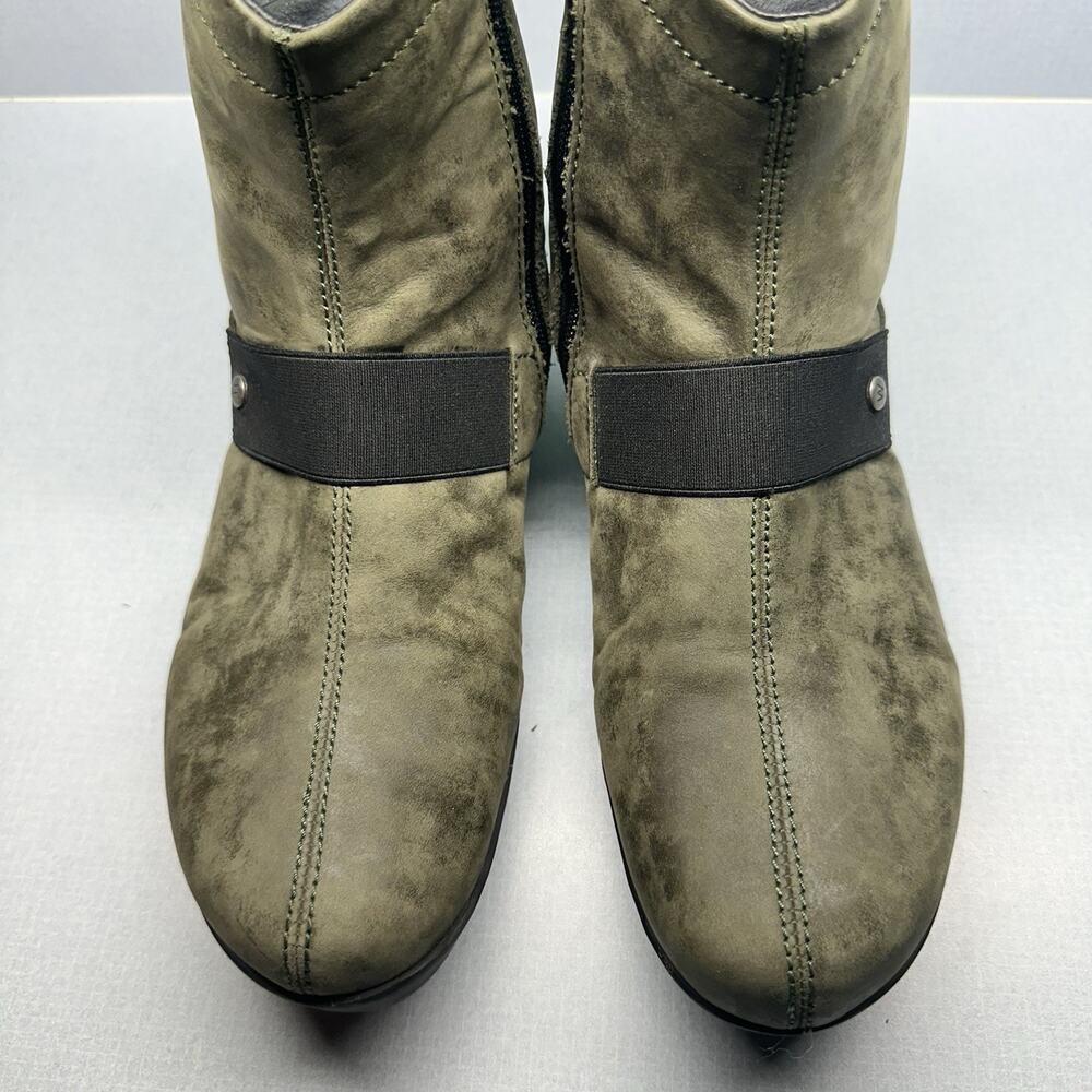 Wolky Boots Women’s 42 (10US) Casual Side Zip Wedge Ankle Bootie Green Leather - Picture 7 of 13
